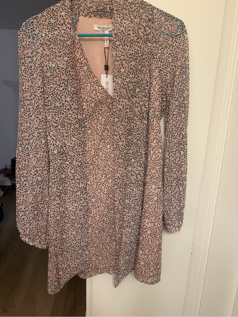 BCBGMaxAzria Blush Pink Printed Long-Sleeve Dress